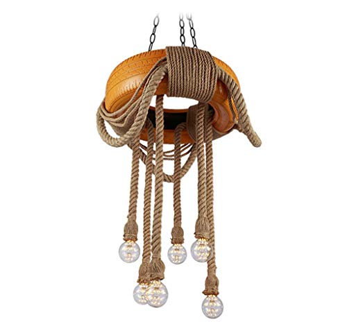Preisvergleich Produktbild Light Windkaffee-Dachboden-Dekorationskronl... der Hanfseilfarbweinlese der Reifenleuchter hölzerne Hell
