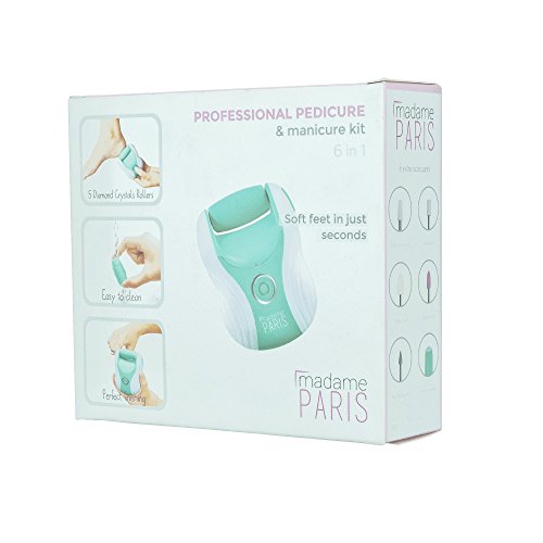 MadameParis ✮✮✮ Maniküre und Pediküre Set ✮✮✮ elektrischer Hornhautentferner – Fußpeeling – entfernt tote Haut und Hühneraugen zu 100% – weiche und glatte Füße GRATIS: 2 Ersatzköpfe + Maniküre-Aufsätze für die Pflege der Nägel – langlebige Batterie ! - 7