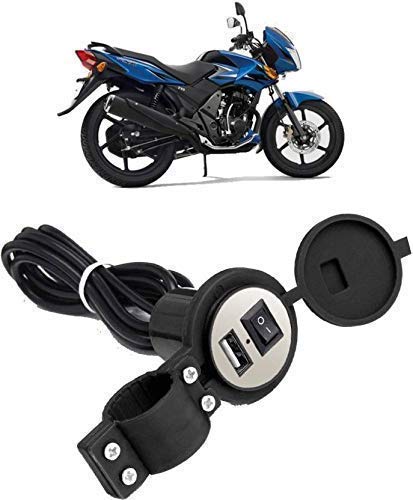2.1 AMP Motorcycle Bike Mobile Phone USB Charger Power Adapter (12-24V) Universal for All Bikes & All Gearless Scooters, Waterproof Power Adapter Socket - Black