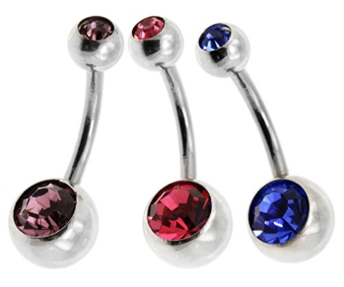 12er Edelstahl Bauchnabel Piercing elegant Bauchnabel Kristall Stein Bauchnabelpiercing - 2