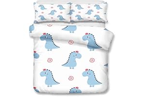 Morbuy-shop Copripiumino Matrimoniale 220x240cm Blu Dinosauri Stampa Set Copripiumino Singolo 100% Microfibra Morbido 3d Animali Copripiumino Singolo Bambino con 2 Federe 50x75cm