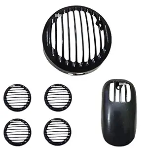 Dhe Best Bike Head Light Grill/Protector Rear Indicators, Front Indicators, Tail Light Grill Black and Chrome Set of 6 for Jawa 42