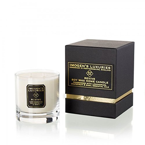 'Revive' Aromatherapy Home Candle 325g with Lemongrass, Grapefruit & Basil Essential Oils - Soy Wax - Gift Boxed