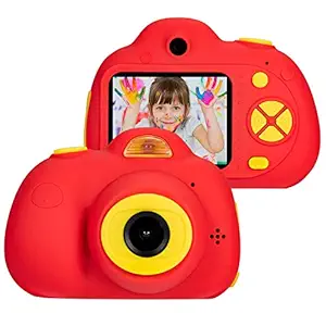 Kids Digital Camera Kids Camera 8MP 2.0 Inch Screen Portable Compact Children's Cartoon Digital Front and Rear Dual Camera as a Gifts for Kids,Kids Camera with Game and Distorting Mirror (Red)