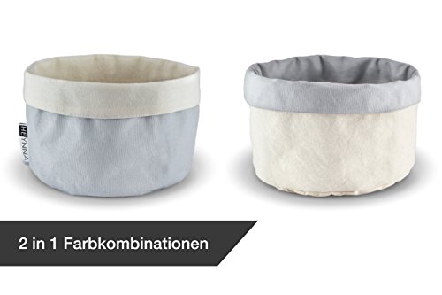 HEYNNA Premium Brotkorb Stoff – Brötchenkorb als Aufbewahrung von Toastbrot, Brötchen, Gebäck und Brot – 100% Baumwolle rund 20cm Ø (grau / creme) - 3