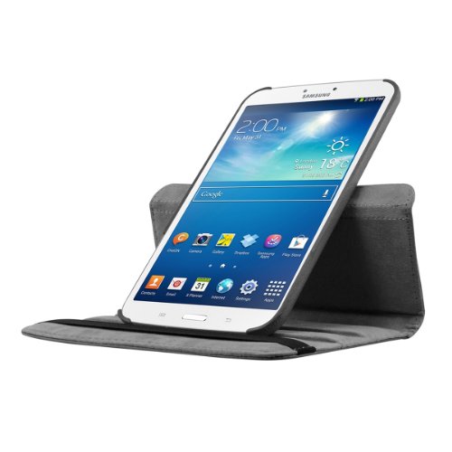 3in1 Set: kwmobile Hülle für Samsung Galaxy Tab 3 8.0 T3100 – 360° Standfunktion Case Tablet Schutzhülle Kunstleder – Smart Cover Tabletcase Schwarz + Folie, kristallklar + Stylus, schwarz - 6
