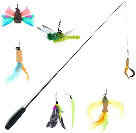 Interactive Cat Toys, CCRoom Cat Feather Teaser Wand Toys with 7 Interchangeable Replacement Feathers and Small Bell Perfect Interactive Play Toy for Exercising Kitten