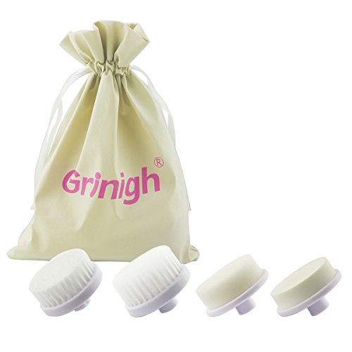Electic Face Cleaning Brush Head Replacements Kits Grinigh® 4-Pack With Protable Bag - For Daily Face Cleaning