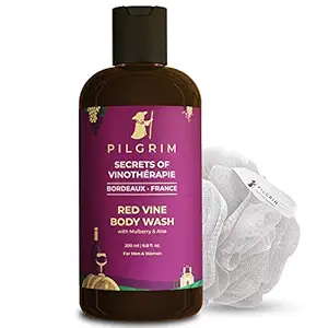 Pilgrim Red Vine Body Wash & Shower Gel with free loofah for Gentle Deep Cleanse, Daily Use, Men and Women, Oily, Dry Skin, 200ml