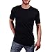 Produktbild Herren Sommer T-Shirt Rundhals-Ausschnitt Tops Slim Fit Moderner Männer T-Shirt Crew Neck Hoodie-Sweatshirt Kurzarm Poloshirts lang Hemden Bekleidung für Gym Workout Sport und Lifestyle (XL, Schwarz)