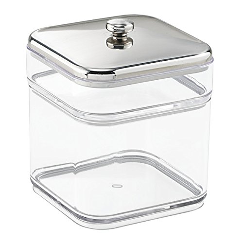 mDesign Wattepadspender und Behälter für Wattestäbchen – Bad Aufbewahrung mit praktischem Deckel – durchsichtig/Chrom - 3