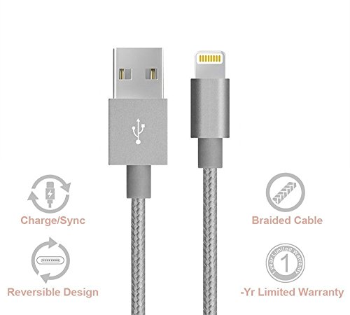 Nylon iPhone Lightning Ladekabel-[Lebenslange Garantie]-TUOYA Nylon Apple iPhone Lightning to USB3.0 Datenkabel, Hi-Speed Sync und Schnelles Lightning Ladekabel Syncwire mit 8 Pin Aluminium Steckerr für Apple iPhone 7/ 7 Plus/ 6s/ 6s Plus/ 6/ 5/ SE/ iPad Air/ iPad 4/ iPad mini/ iPod nano 7/ iPod (2pack-6,6ft/2m, Grey) - 3