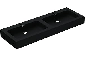 Mai & Mai Double Lavabo Suspendu Gris Noir Mat 140cm Vasque à Poser Pour 2 Évier Lave Mains Salle de Bain avec Trop-Plein Col830