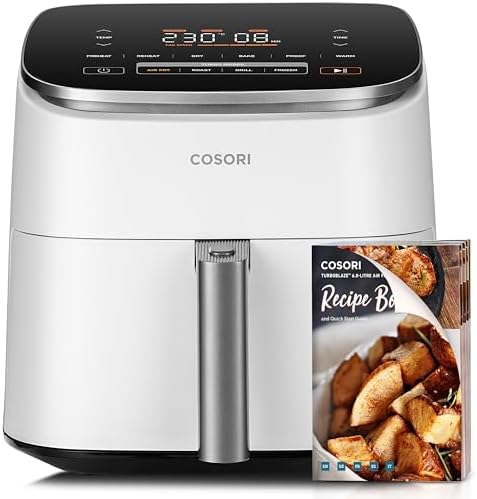 COSORI Friggitrice ad Aria Turbo Blaze 6L (1,36Kg), Air Fryer con DC Motore, 9 + 1 Funzioni & 5 Velocità della Ventola Automatica, 110 Ricette & 96 Tabelle di Cottura degli Ingredienti, 1725W, Bianco