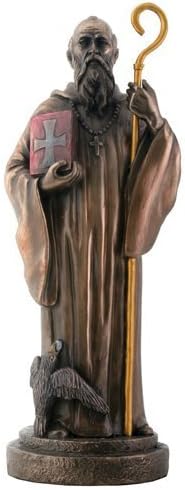 Cold Cast Bronze Patron Saint Benedict w Staff and Crow Protection Figure Statue by Religious Gifts
