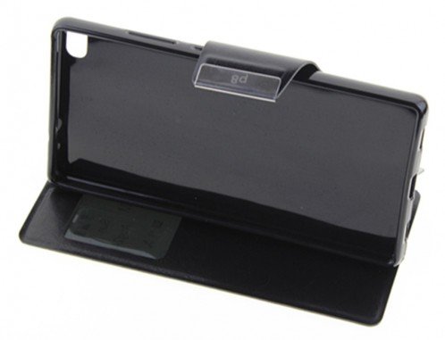 Funda carcasa tipo Libro con funcion soporte para HUAWEI P8 LITE Cuero cierre de iman con ventana S-View Color NEGRO Meloenvias  