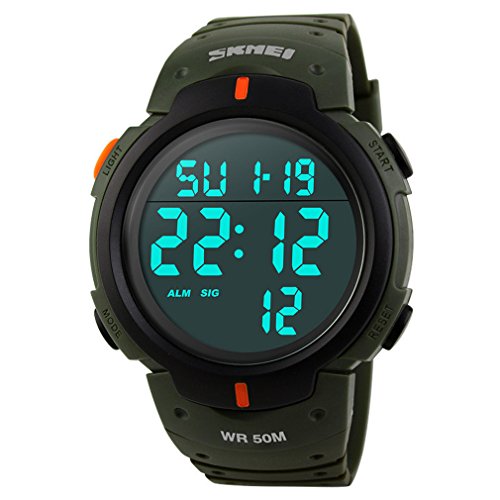 FunkyTop Militr Herren Sport Simple Design Digital LED-Bildschirm groe Zahlen wasserdicht Casual Watch - Army Green