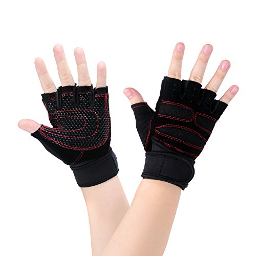 Fitness Handschuhe Trainingshandschuhe Sporthandschuhe für Bodybuilding und Krafttraining wie Gewichtheben Hanteln Klimmzüge u. a. (Schwarz-Rot) - 6