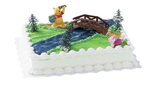 Cake Company hochwertige Torten-Figur "Winnie Pooh" von Bullyland mit Ferkel Figur | Plastik-Figuren mit 3 Palmen & 1 Brücke für Torten-Dekoration | Sammelfigur ideal für Motiv-Torten & Torten-Deko