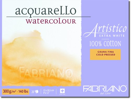 Fabriano Aquarellpapier " Artistico ", Block 4 seitig geleimt, extra weiß, Feinkorn, 300g/m² - 35,5 x 51cm -15 Blatt