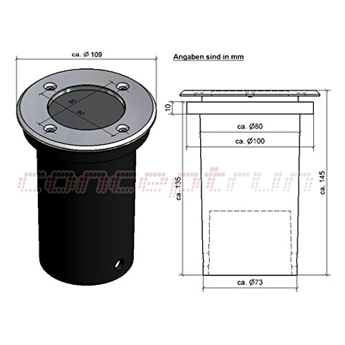 Bodeneinbaustrahler/ Edelstahl/ Gartenstrahler/ Bodenleuchte/ durschleifbar/ IP65/ GU10-230V/ Rund (Ohne Leuchtmittel) - 5
