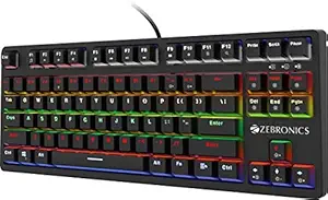 Zebronics Zeb-MAX V2 Premium Mechanical TKL (Tenkeyless) Keyboard with 87 Tactile Switch Keys, 18 RGB LED Modes, Braided & Gold Plated USB Cable, Integrated Multimedia Keys, Key Removal Tool