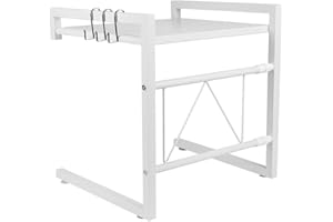 LANTUS Scaffale per Forno a Microonde o Elettrico, Espandibile Orizzontalmente per Cucina, Organizzatore a 2 Ripiani e con 3 Ganci, capacità di Carico Fino a 25kg,42 cm (40-65 cm) - bianco