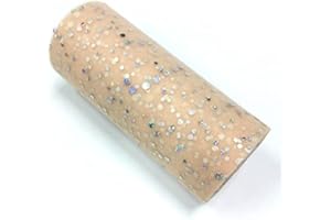 CaiiBtntgb Glitter Sequin Tulle Roll Wedding Decoration Organza DIY Tulle Tutu Dress Birthday Party Supplies 22,8m x 15cm (Beige)