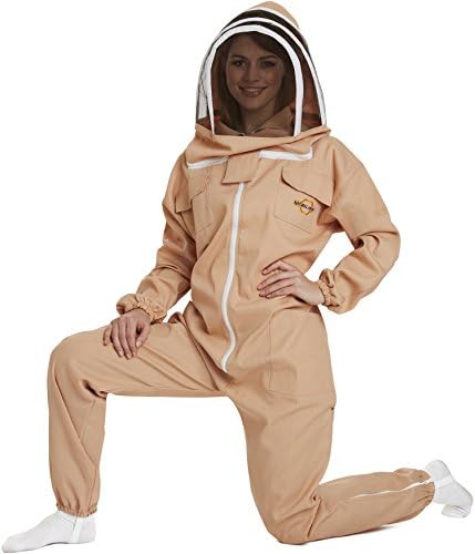 NATURAL APIARY - Apiarist Beekeeping Suit - Sand - (All-in-One) - Fencing Veil - Total Protection for Professional &amp; Beginner Beekeepers - 3X Large