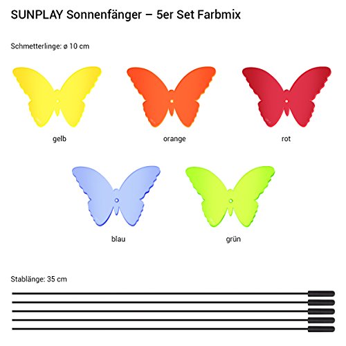 SUNPLAY Sonnenfänger „Schmetterlinge Maddy“ im FARBMIX, 5 Stück zu je 10 cm Durchmesser im Set + 35 cm Schwingstäbe - 2