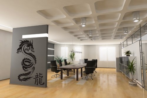 WANDTATTOO DRACHE MIT CHINESISCHEM SCHRIFTZEICHEN TRIBAL WANDAUFKLEBER WANDSTICKER WALLPRINT (Größe Drache 126 x 58 cm , Größe Schriftzeichen 26 x 24 cm) Nr.150 - 2