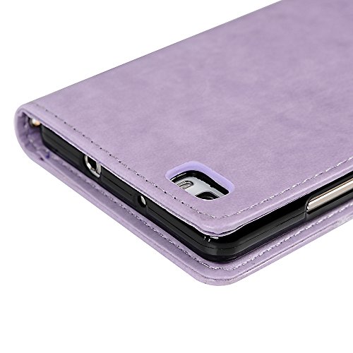 Funda Huawei P8 Lite  Versi  n 2015   Carcasa Libro PU Premium Leather Cuero impresi  n - Mavis s Diary Flip Case Cover Con TPU Goma Flexible Cierre Magn  tico Funci  n de Soporte Billetera con Tapa - Dise  o de Mariposa y flor P  rpura claro