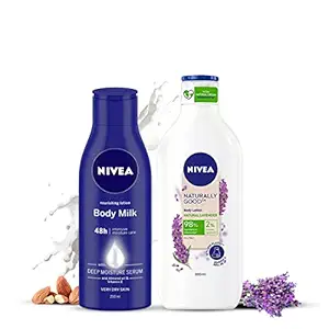 NIVEA Nourishing Lotion Body Milk, 200ml and NIVEA Naturally Good, Natural Lavender Body Lotion, 200 ml