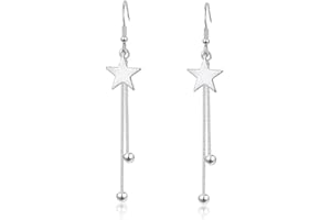 HZAOPZE 1 par Pendientes de Plata de Ley 925 con Forma de Hoja Ondulada y Cadena Larga para niñas y Mujeres, Pendientes Colgantes de Estrella, Pendientes de Borla Largos hipoalergénicos.
