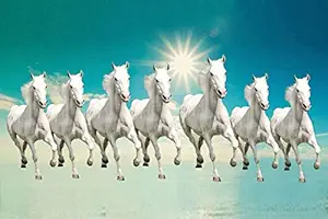wallpics Seven Lucky Running Horses Vastu Vinyl Sticker Painting Printed Poster Waterproof for Living Room,Bedroom,Office,Kids Room,Hall can7774-1