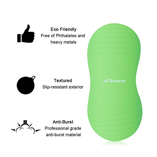 Peanut Ball Gymnastikball Therapie Rolle Physioroll Physio Rolle Seat Ball Erdnussball Fitnessball inkl. Pumpe, TRIDEER 2000lbs Maximalbelastbarkeit Anti-Burst. Als Geburtsball, für physikalische Therapien, Yoga, Fitness, Übungen, zur Stärkung der Muskulatur und sogar für das Hundetraining kann er eingesetzt werden. (Größen: 45cm / 50cm Farben: schwarz / grün) - 6