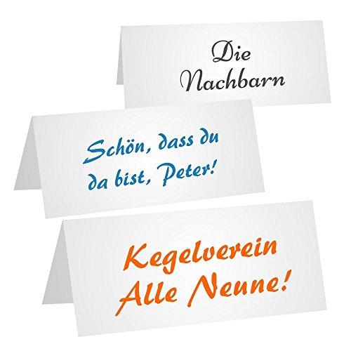 25 Tischkarten Platzkarten Namenskarten weiss, blanko 100 x 50 mm gefaltet (offen 10 x 10 cm) beidseitig beschreibbar Kärtchen