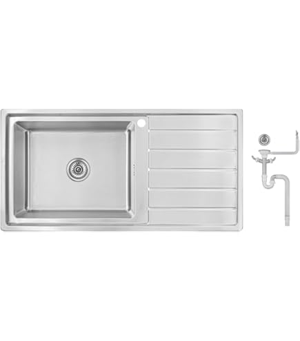 EVIER CUISINE A ENCASTRER 2 BACS + 1 ÉGOUTTOIR ARENA - RÉSINE - 116 X 50 CM - GRIS BÉTON