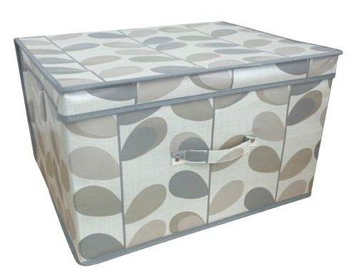2 x Jumbo Large Toy Boxes Book Bedding Laundry Kids Childrens Storage Chest (Cream Box with Leaves)