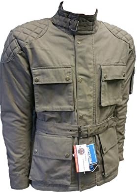 ATL- Military Green- Men COTTON WAXED Motorcycle,Motorbike wax cotton, WP Lined, ARMOUR BIKER JACKET … (Large)