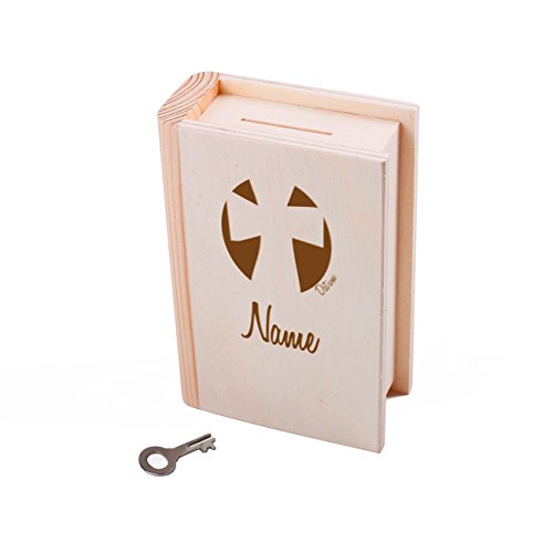 Striefchen® Spardose zur Taufe / Kommunion / Konfirmation als Buch aus Holz mit Gravur