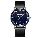 Chenang_Watch IK Herren-Uhr Ø 36mm mit Lederarmband Luxus-Quarz-Sport-Chenang Militäredelstahl-Vorwahlknopf-Lederband-Armbanduhr 821 Mesh Gürtel Schwarz Gürtel Schwarz Shell Schwarz Oberfläche