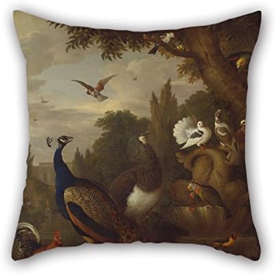 Elegancebeauty Oil Painting Jacob Bogdani - Peacock, Peahen, Parrots, Canary, And Other Birds In A Park Throw Pillow Case 20 X 20 Inches / 50 By 50 Cm For Office Kids Girls Dinning Room Sofa Her Co