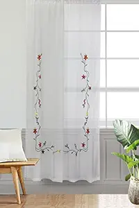 Milano Home White Aari EMBROIDERED Rod-Pocket Cotton Sheer Curtain (Window & Door) - 7ft (Single Piece)