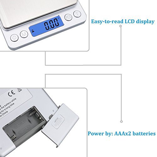 Ewolee Feinwaage Küchenwaage 500g*0.01g Digitalwaage Briefwaage Tara Funktion - 7