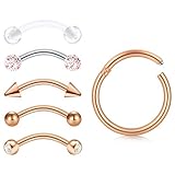 Una orden incluye un anillo segmentado con bisagra de 1 pieza y un anillo de tabique de 5 piezas, color: oro rosa; Experiencia de compra económica y práctica.