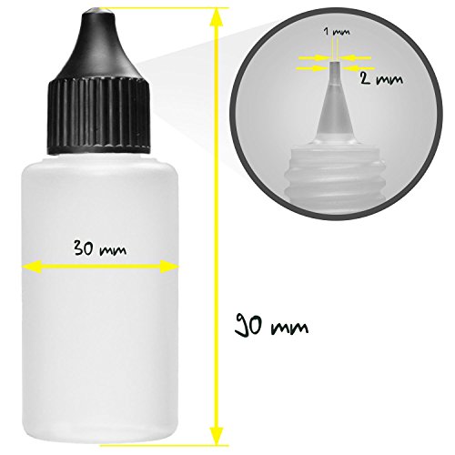 10 x 30 ml Oputec Dosierflaschen mit Tröpfler für die Dosierung und Aufbewahrung von Flüssigkeiten | Liquidflasche für E-Liquids (für E-Zigaretten), Öle, Augentropfen und mehr | Made in Germany | inkl. 10 Beschriftungsetiketten | Leere HD/LDPE Kunststoffflaschen natur, Tropfflaschen mit schwarzer Kappe - 5