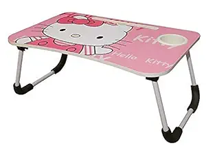 Khevna Kids Multipurpose Foldable Bed Study Table Cum Laptop Table with Tablet Slot and Cup Holder, Study Table (Pink)