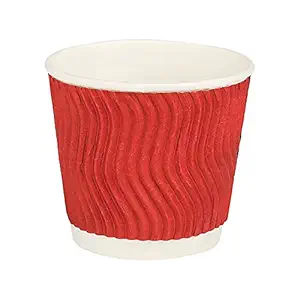 e kysa basics Ripple Paper Disposable Tea / Coffee Cups, Set of 50 pcs, 150 ml - Red