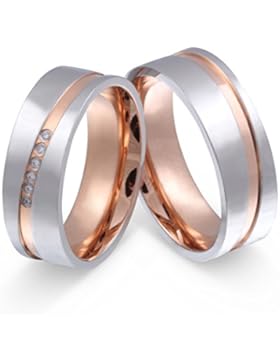 Juwelier Schönschmied- DamenZwei edle Titanringe, Verlobungsringe, Eheringe Bicolor mit Gratis Gravur Titan Zirkonia...